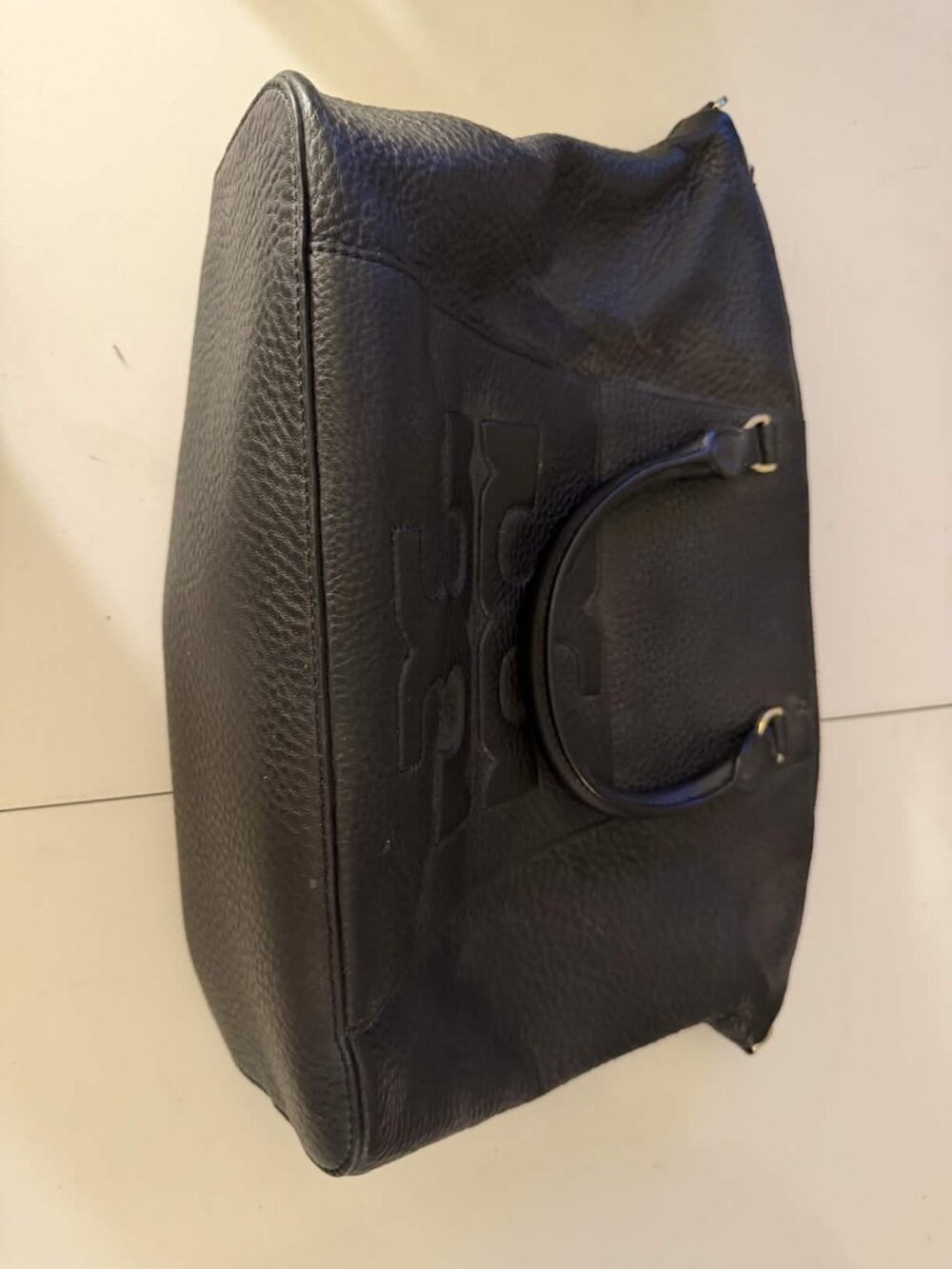 Tory Burch Bombe-T Satchel Black Pebbled Leather **No Crossbody Strap**